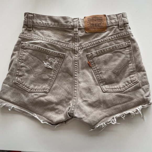 Levi's Orange Tab Denim Distressed Shorts High Rise Tan 25 - Picture 3 of 8